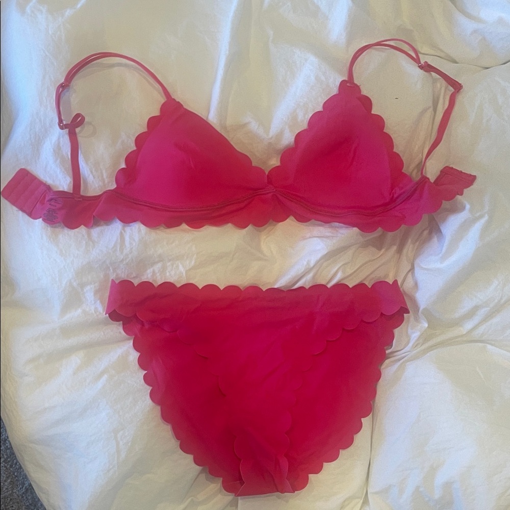 Anthropologie Vibrant Pink Scalloped Bra & Panties Set